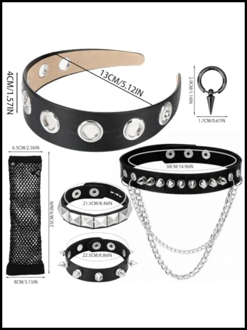 Punk Rock Accessories Set for Women - Y2K Goth Choker, Leather Headband,